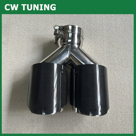 1Pcs High Quality Universal Dual Exhaust Tip Glossy Carbon Fiber Exhaust Pipe Tail Quad Exhaust Muffler Tip With RE