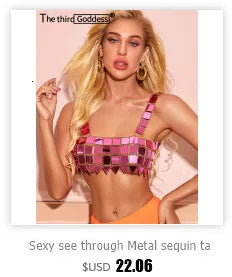 Sexy halter metal sequin Crop top women 2026 summer see through shiny Club rave outfits beach party tank top y2k streetwear Tops