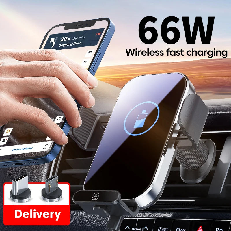 Universal Car Wireless Charging Mobile Phone Holder Air Outlet Mount Transparent Vehicle Navigation Bracket for Smartphones