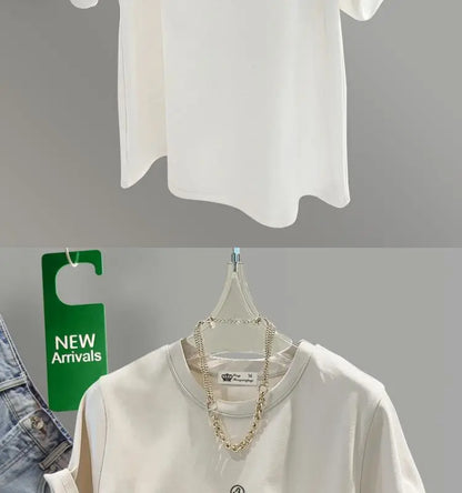 Women's Clothing Cotton T-shirt Spring/Summer Small Letters Short Sleeve Casual Tees Lady Versatile O-neck Basic Large Size Tops