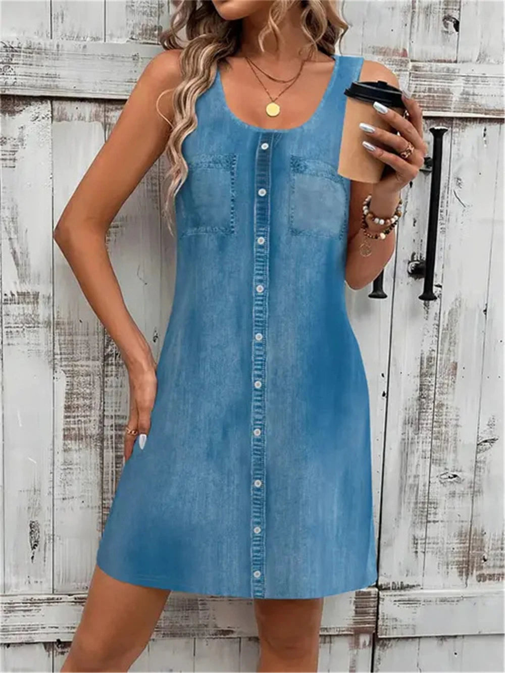 New Summer Cowboy Style Women Mini Dresses Sleeveless 3D Printed Street Fashion Ladies Dress 3XL Plus Size Loose Casual Dress