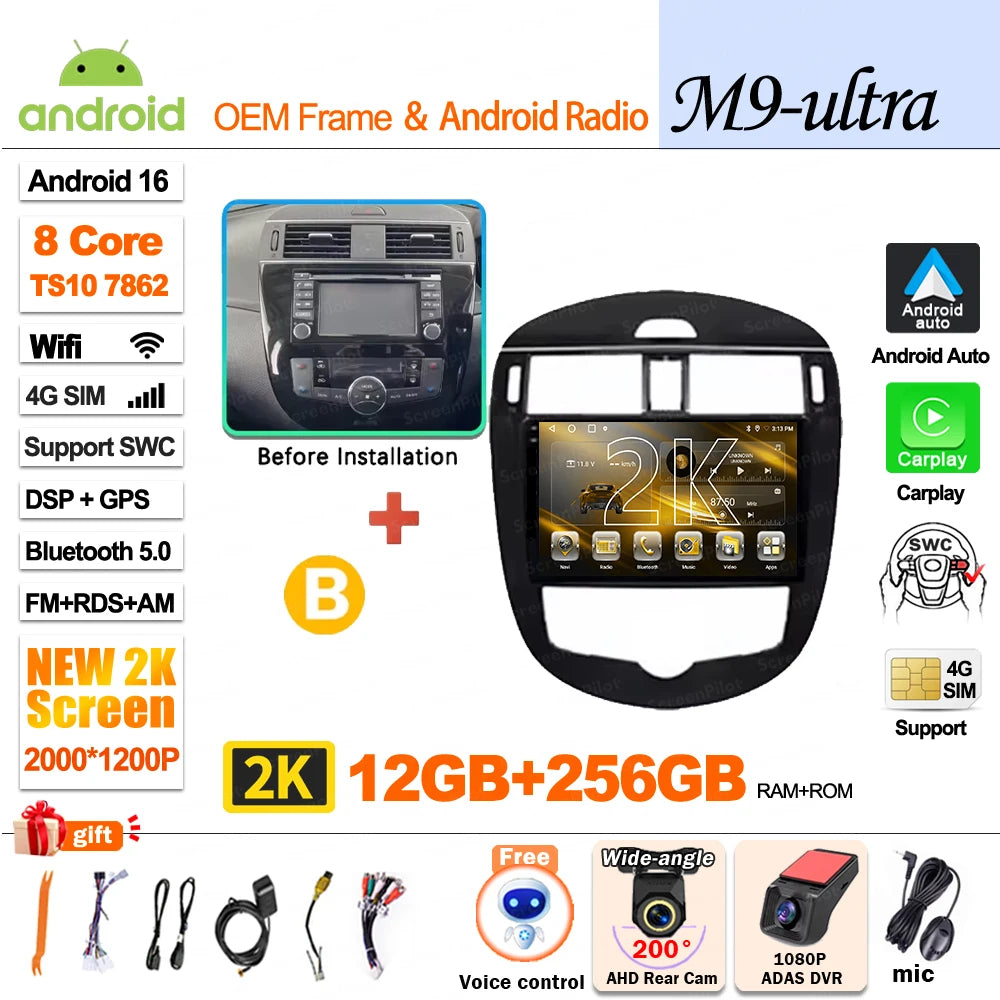 9 inch for Nissan Pulsar 6 NB17 2014 - 2018 Android 16 Wireless CarPlay Car Radio Video Multimedia Player GPS Navi DSP Stereo 4G