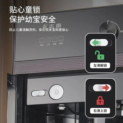 Household water dispenser with top bucket to prevent dry burning with child lock vertical type can cool and heat
