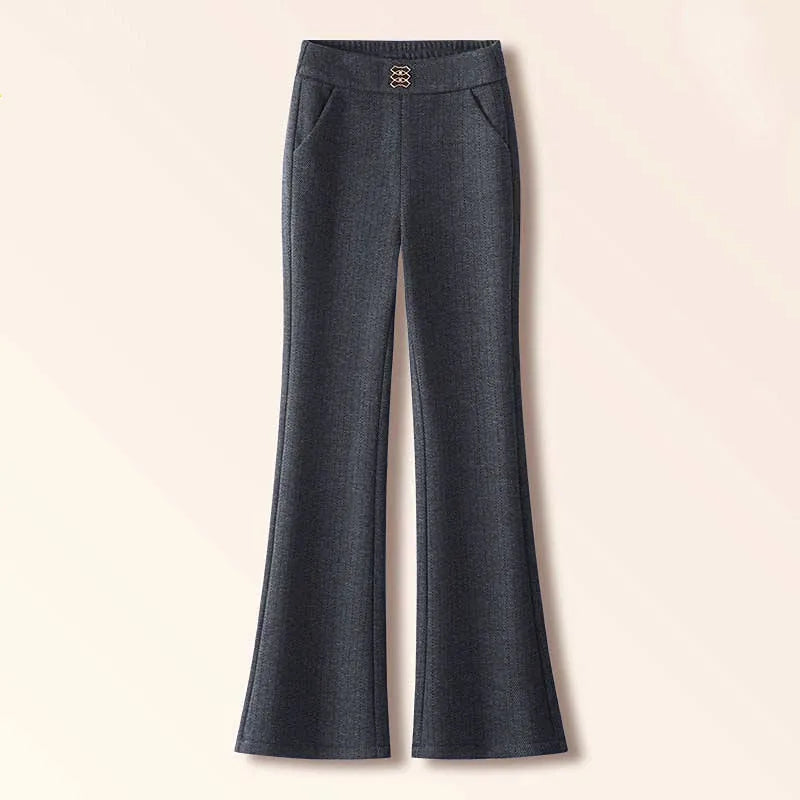 Thickened Fleece Lined Woolen Wide Leg Pants Casual Trousers for Middle Aged And Elderly Autumn Winter New Style Fashionable ...
