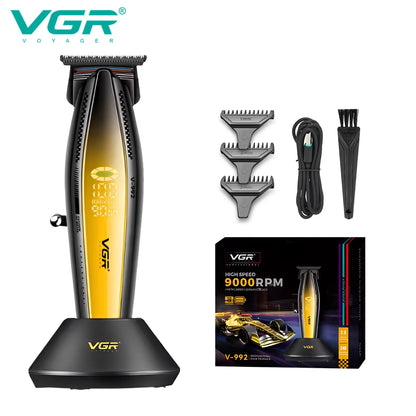 VGR V-992 V-270 high-end men's hair clipper with gradient color body, professional hair trimmer with LCD digital display and pus