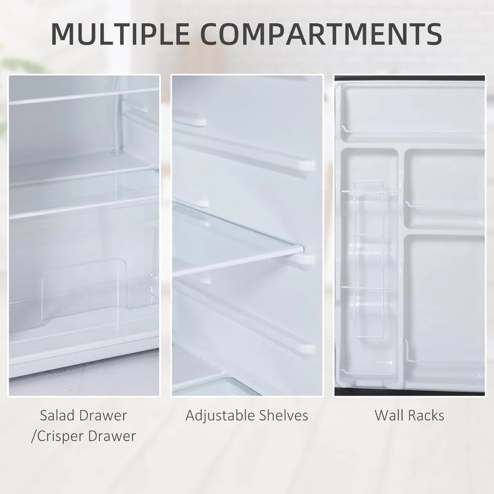 3.2 Cu.Ft Mini Fridge with Freezer, Compact Refrigerator with Adjustable Thermostat, Shelf and Reversible Door for Bedroom, Dorm, Home Office, Energy Efficient, Silver
