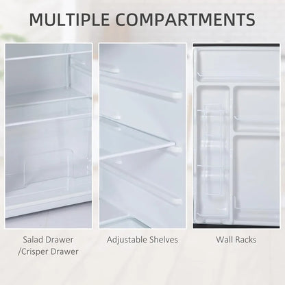 3.2 Cu.Ft Mini Fridge with Freezer, Compact Refrigerator with Adjustable Thermostat, Shelf and Reversible Door for Bedroom, Dorm, Home Office, Energy Efficient, Silver