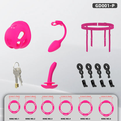 New Silicone Electroshock Chastity Cage with 6 Sized Rings for Men Urethral Lock Vibrating Butt Plug Penis CB Lock Adult Sex Toy