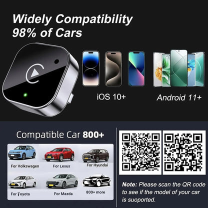 2-in-1 Wireless CarPlay & Android Auto Adapter, Plug & Play CarPlay Dongle Converts Wired to Wireless, Fast Auto-Connect, No Del