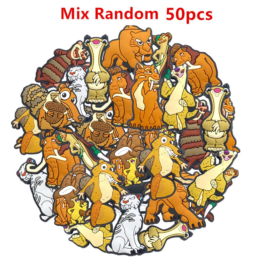 12/50/100Pcs Cartoon Ice Age Shoe Charms Cute Anime Clog Sandals Shoes Decorate Aceessories Buckle Kids Halloween Party Gifts