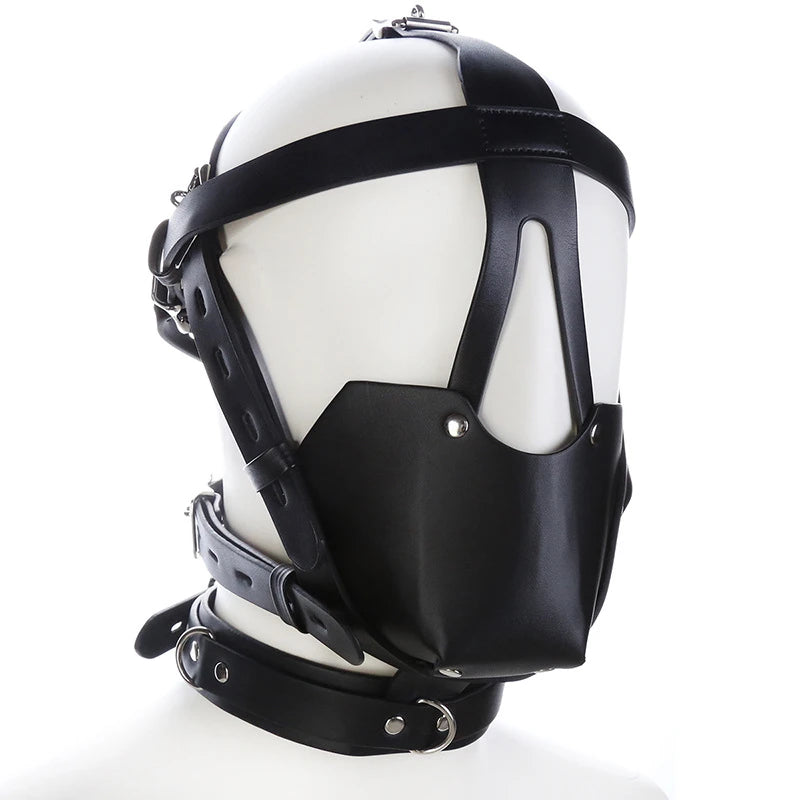 PU Leather Harness Face Mask Cool Black Headgear BDSM Bondage Restraint Muzzles Ball Mouth Gag Sex Toys for Couples Adult Games