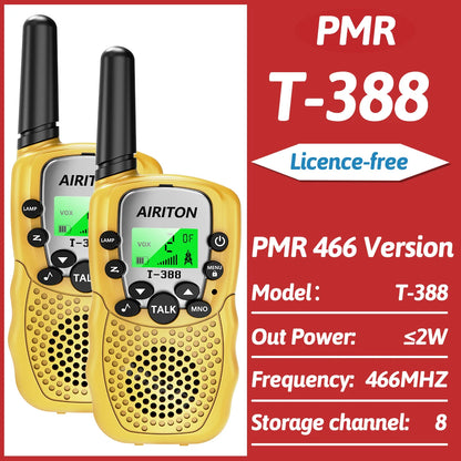 2PCS AIRITON T388 Mini Walkie Talkie Children Toy Gift Kids FRS PMR Long Range VOX Handheld Two Way Radio For Boys Girls