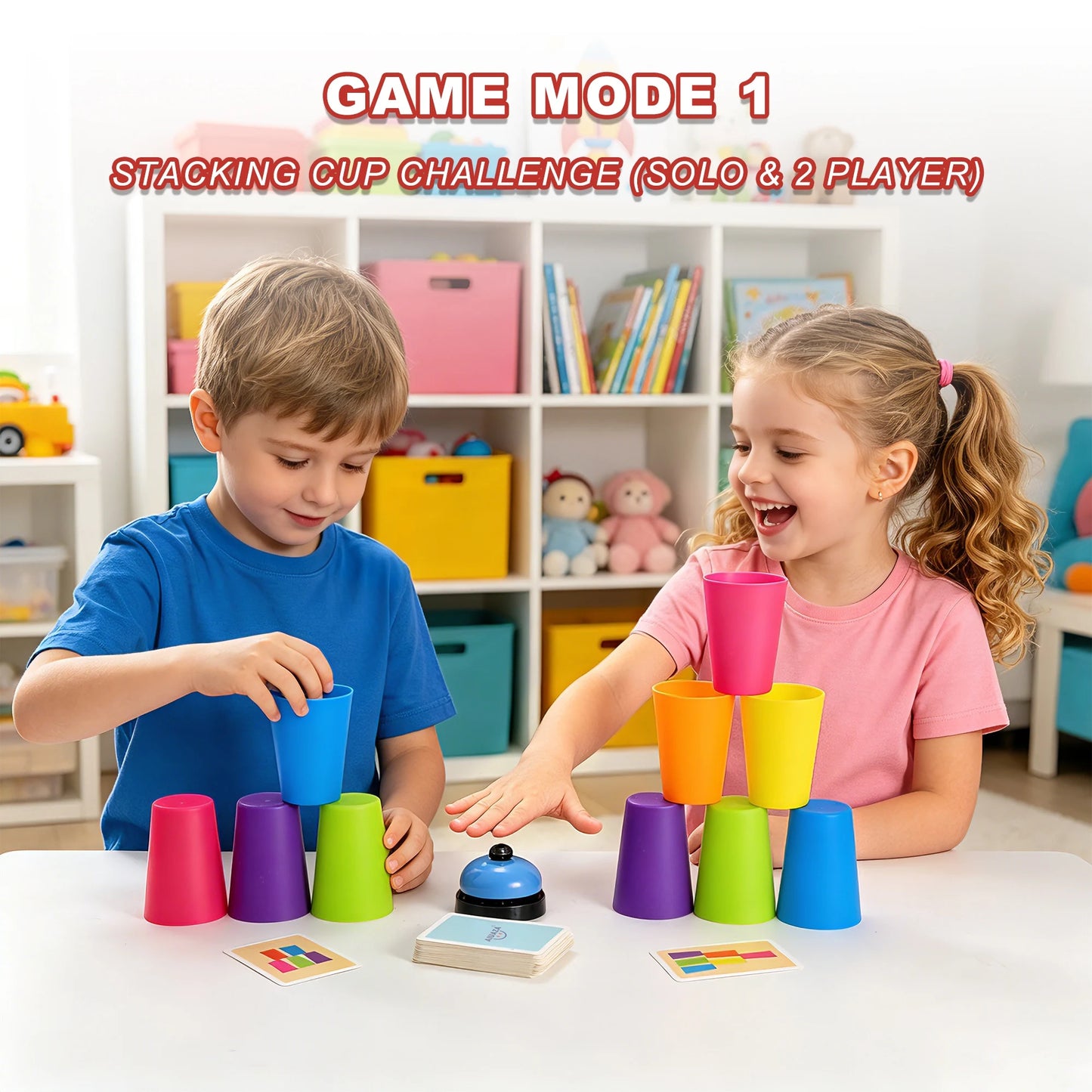 AIUAZA Speed Stacking Cup Challenge, Memory Matching  Stick Drop Game, Educational  3-in-1 Stacked Cup Battle Game for Kids