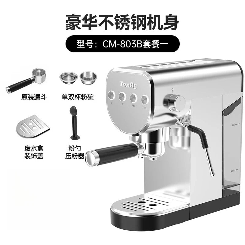 220V Tenfly Semi Automatic Espresso Machine 20Bar Pump Compact Home Coffee Maker with Steam Milk Frother AF