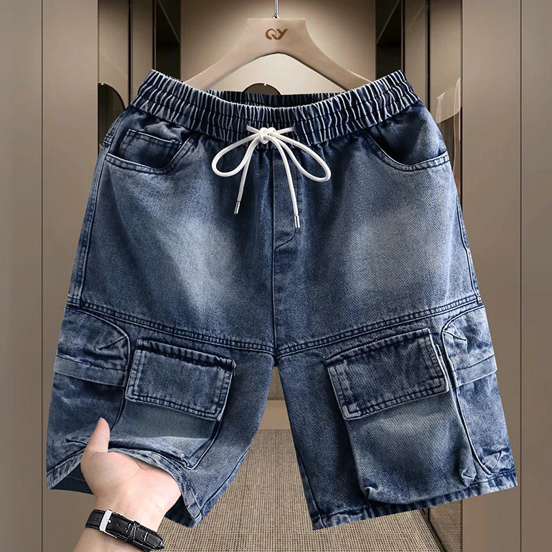 Men's Cargo Shorts New Summer Fashion Thin Cotton Blend Casual Denim 5-Point Pants Street Trendy Daily Comfortable Jean Shorts