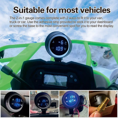 2 IN 1 Water Temperature Gauge Digital Led Voltmeter Water Temp Joint Pipe Sensor Car Truck Motorcycle Car Temperature Sensor
