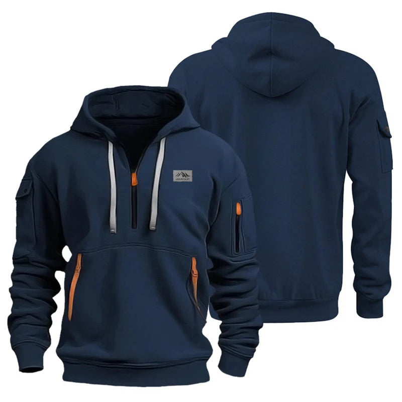 Men's hooded sports shirt casual sports jacket retro long-sleeved multi-pocket casual loose-fitting coat hoodie