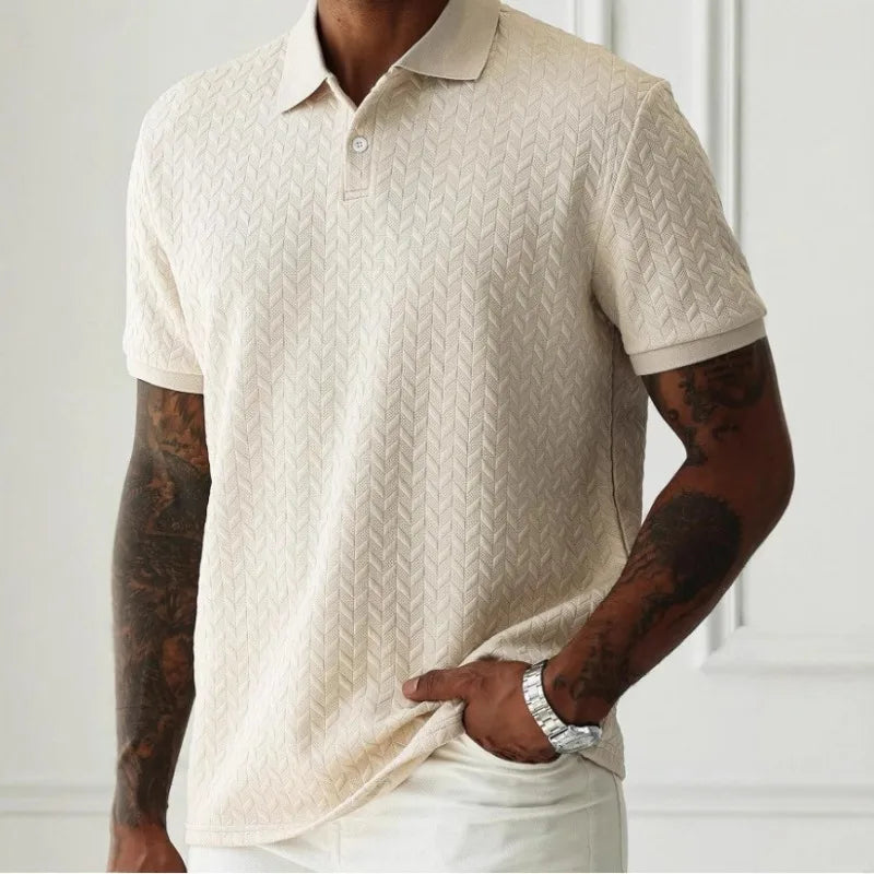 Men's Green Jacquard Polo Shirt Summer Solid Color Short Sleeve Business Casual T-Shirt Men Fashion Golf Basic Top