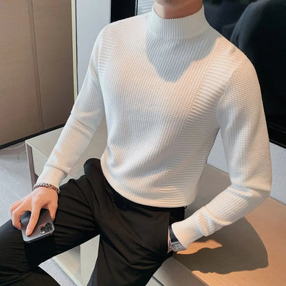 2023 Male High End Fashion Knitted Pullover Sweater Men Half Turtle Neck Winter Woolen Casual Jumper Clothes
