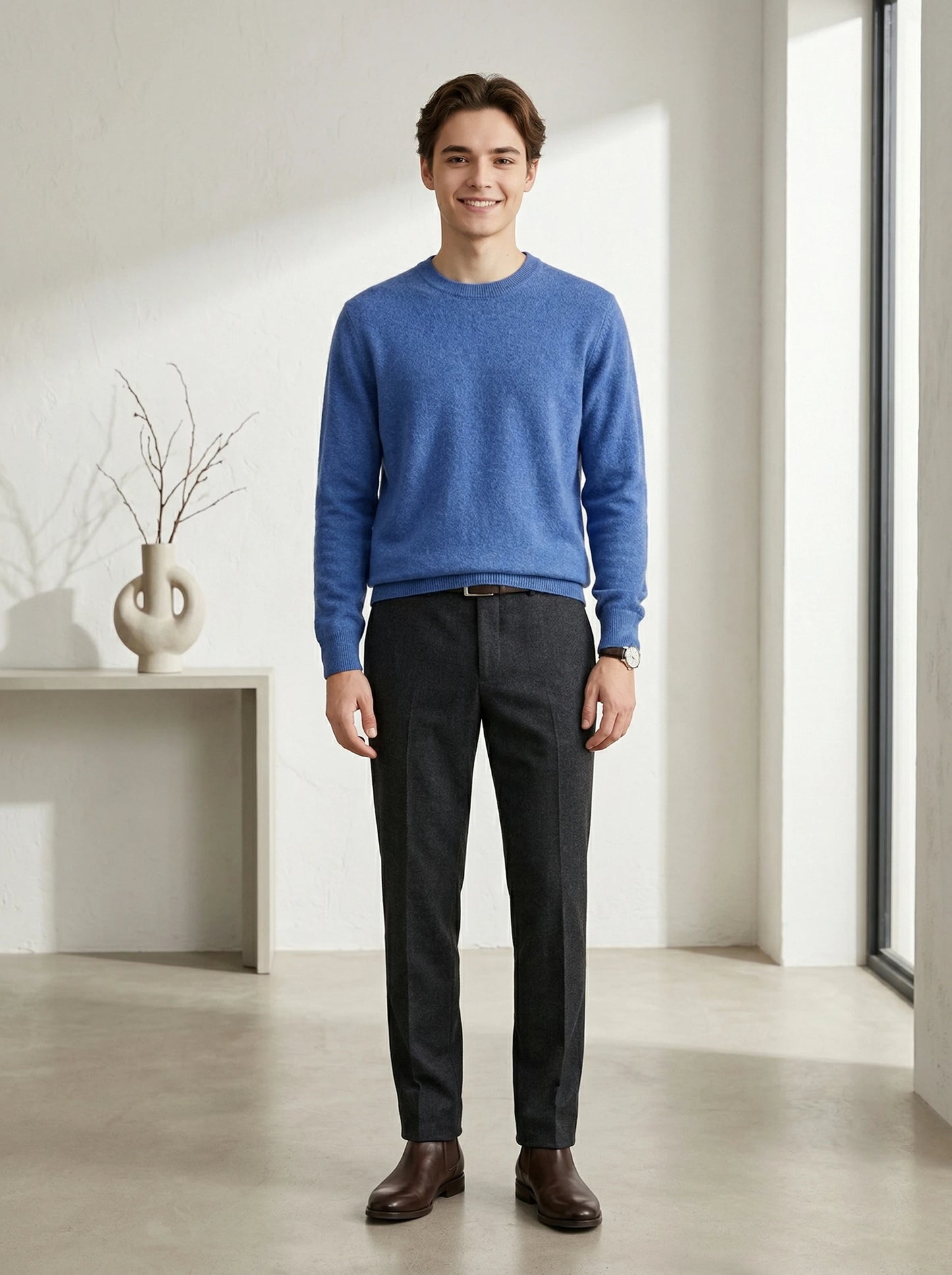 Autumn Winter Men O-neck 100% Merino Wool Pullover Cashmere Sweater Basic Casual Bottom Business Knitwear Soft Warm Clothing