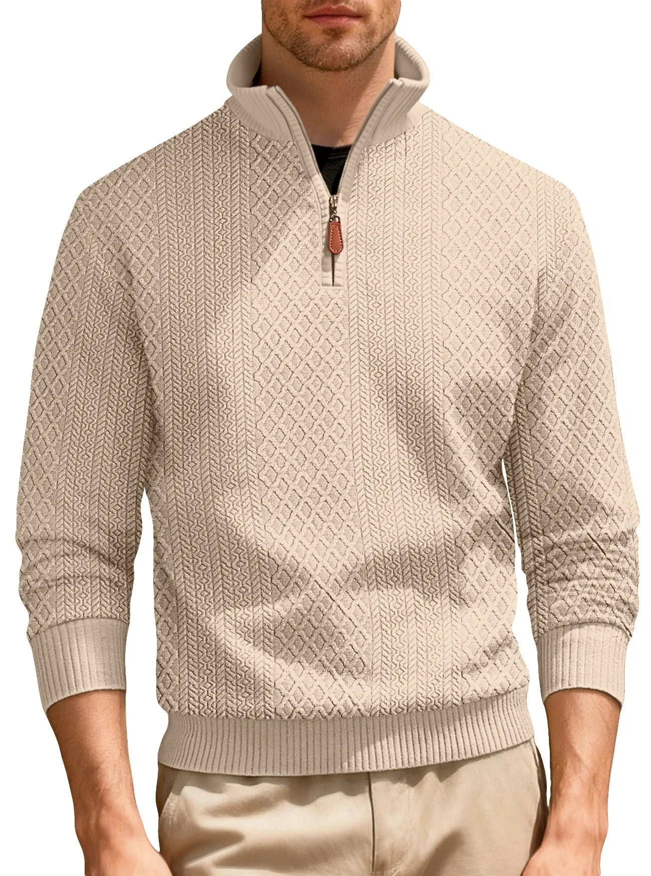 Men's Half Zip Knit Pullover Stand Collar Textured Sweatshirt Casual Top 2026
