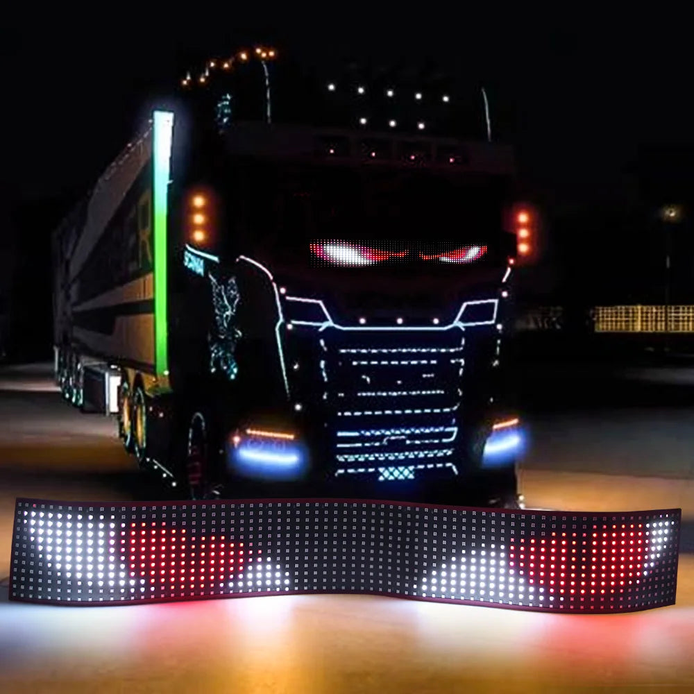LED Truck Car Devil Eye Dynamic Pixel Panel Light Soft Foldable Lighting Scrolling 12V 24V For Board Windshield APP Remote