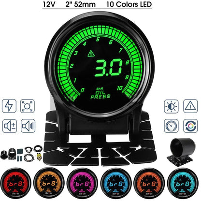 52mm Boost Water temp Oil temp Volt Vacuum Tachometer EGT Air fuel ratio Oil pressure Gauge 10 Color Car Meter