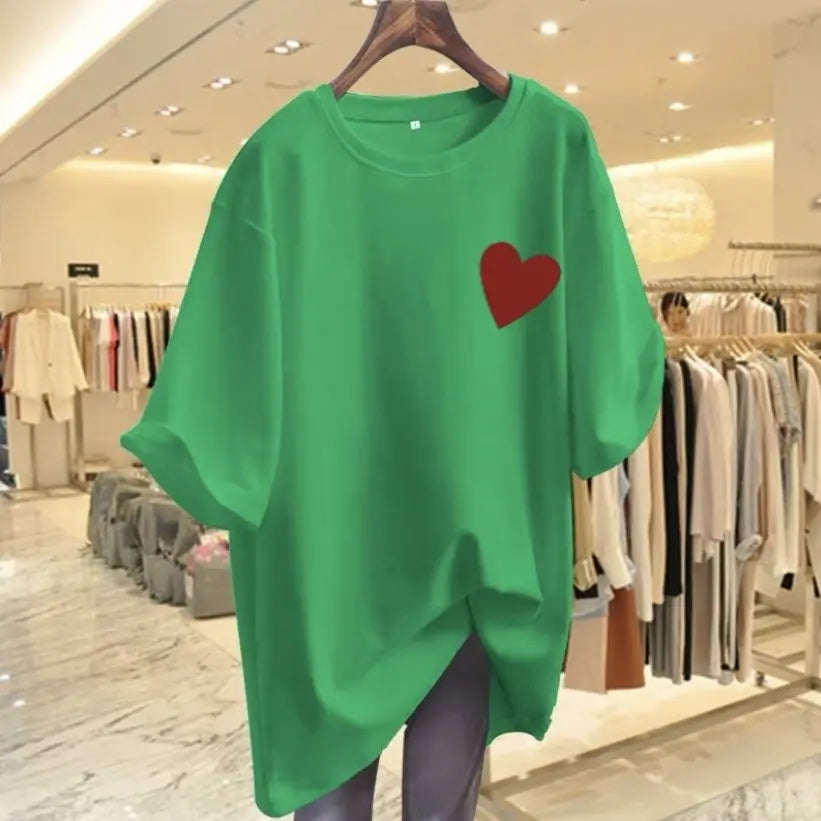 Women Fashion Pure Cotton Love Printing T-shirts Summer Casual Versatile O-neck Short Sleeve Top Tee Office Lady Basic Pullovers