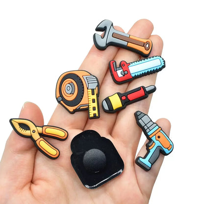 1-20pcs Tool Box Safety Helmet Tape Measure PVC Sandal Shoe Charms Buckle Clog Fit Wristbands Backpack Decorations Kid Gift