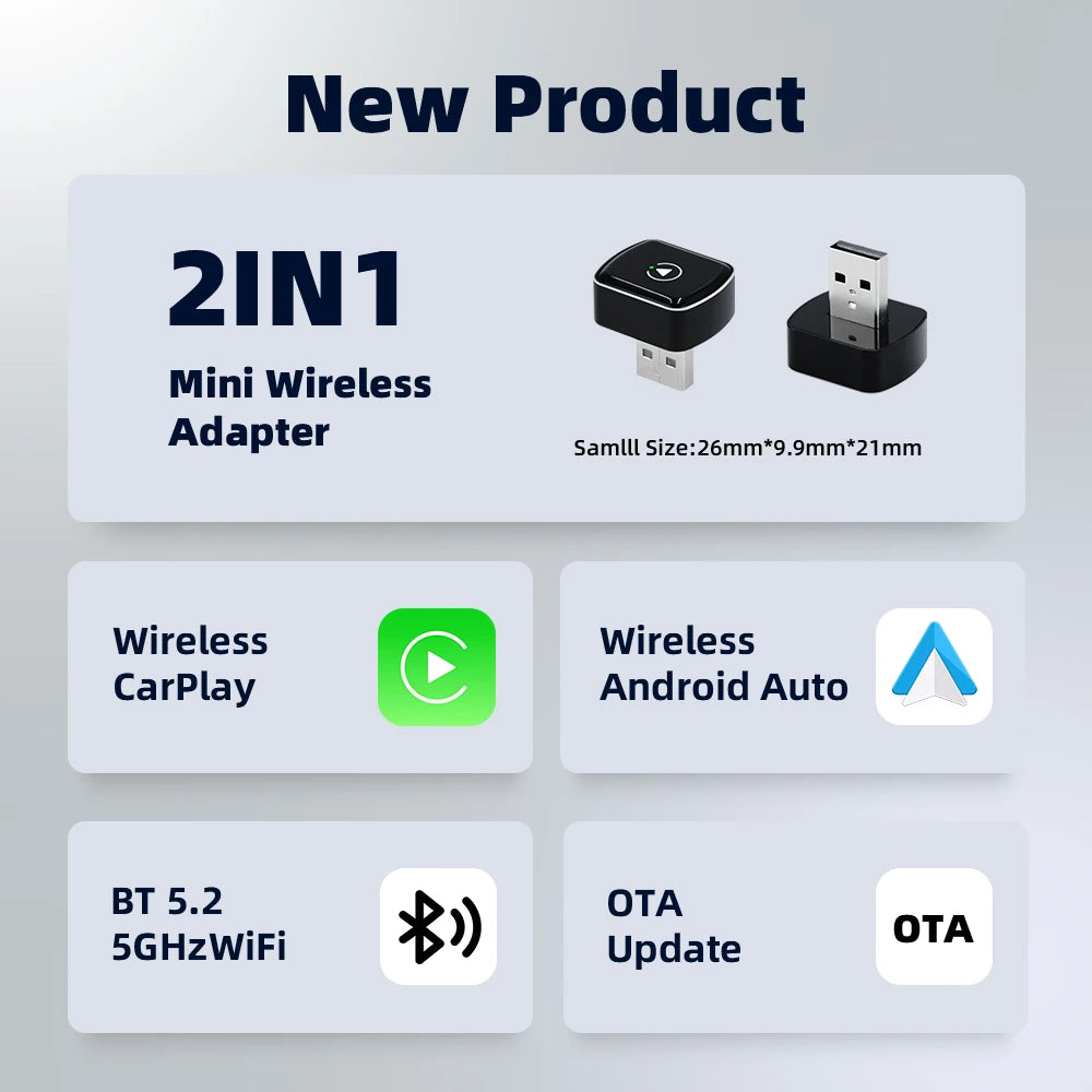 KEBIDUMEI Wired to Wireless Carplay Mini Car AI Box Adapter 5.0GHz WiFi Android Auto Bluetooth 5.2 Smart Dongle Car Accessories