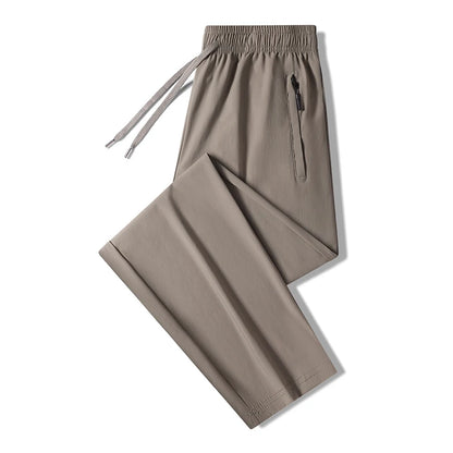 Men's Ice Silk Quick-Dry Pants Summer Lightweight Breathable Joggers with Zipper Pockets Elastic Waist Casual Sports Trousers fo