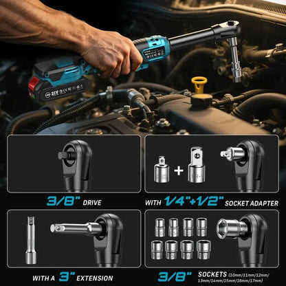 Seesii 21V 6.3'' Extended Electric Ratchet Wrench 3/8"80Nm Cordless Electric Wrench Rechargeable Angle Wrench Car Handheld tools