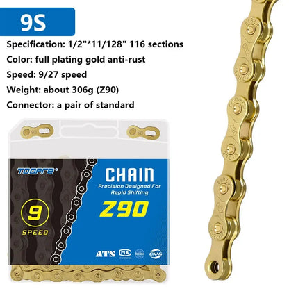 TOOPRE Bicycle chain 6 7 8 9 10 11 12 speed MTB Road bike Chain Single Speed Velocidade Electroplated Silver Golden Chain 116L