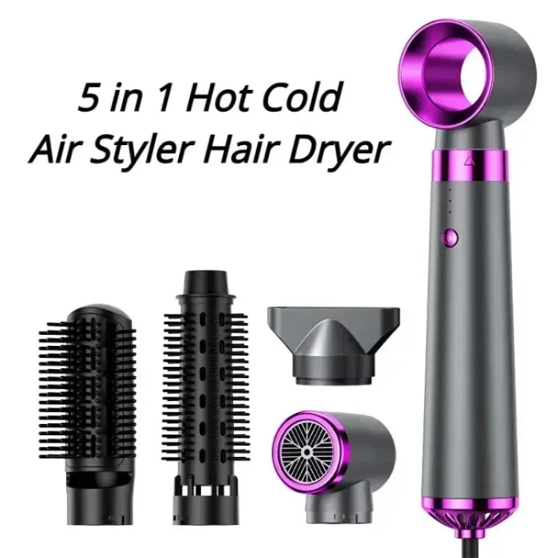 5-in-1 Negative Ion Hair Dryer Styler Straightener Curler Fast Drying Strong Wind 110V/220V for Home Travel Salon