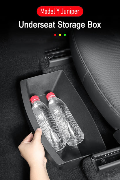 Under Seat Storage Box Organizer for Tesla Model Y Juniper 2025 2026 Underseat Storage Tray Bin Trash Can Car Travel Accessories