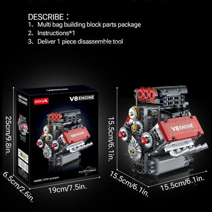 V8 Mechanical Engine Building Block Kit, 3D Plug Assembly Simulated Model, Home Desktop Display, Exclusive Gift For Collectors