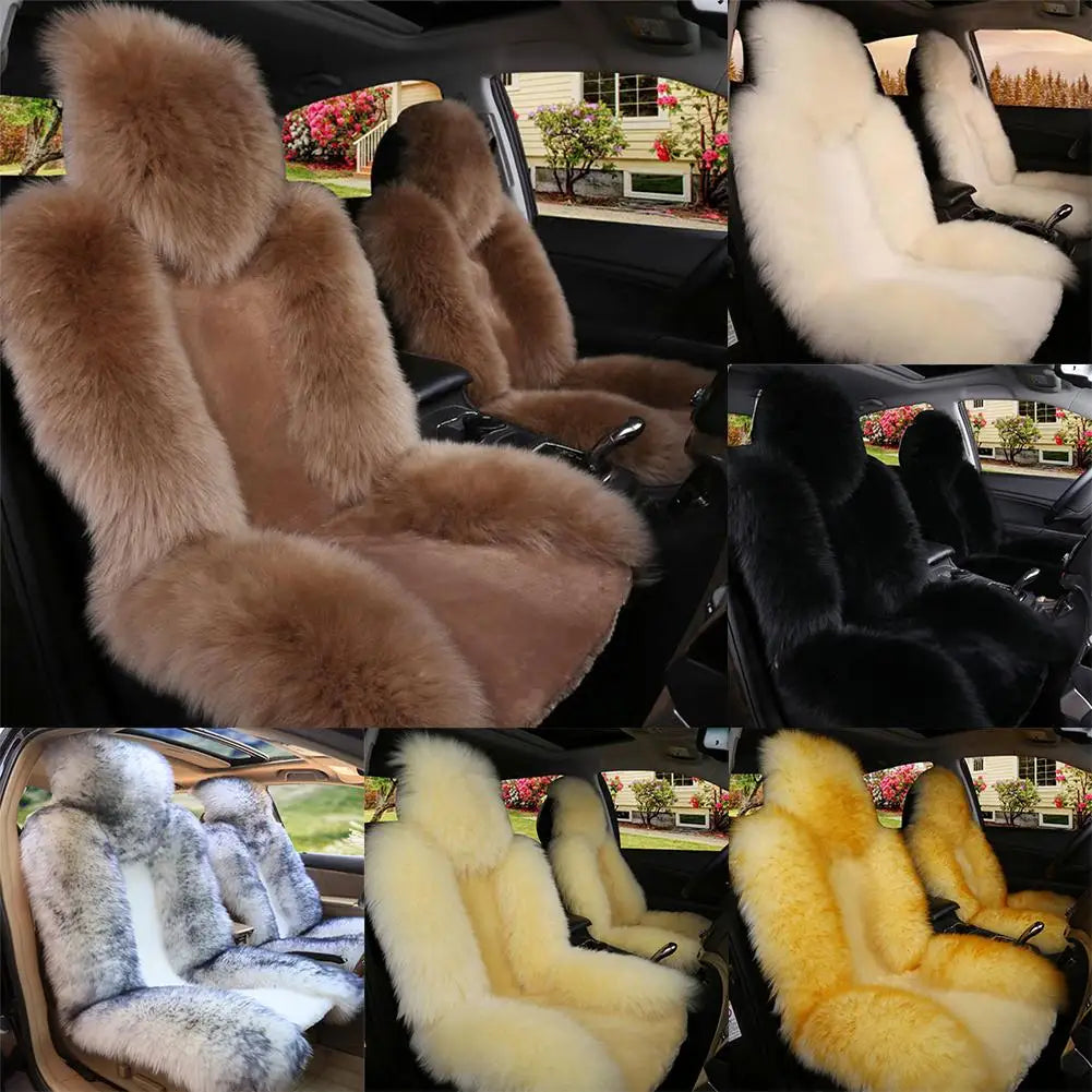 Universal Winter Car Seat Cushions Australian Sheepskin Fur Seat Auto Cover Autumn Warm Winter Interior Accessories K6X4