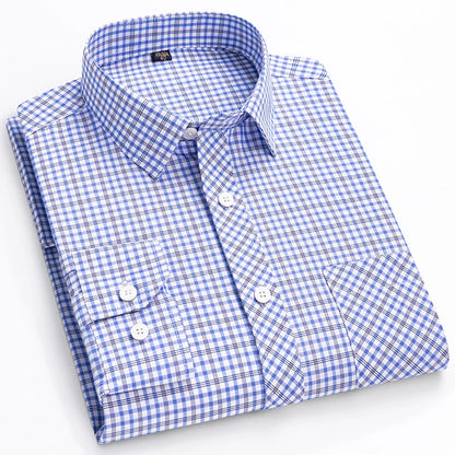 The New Men's Long-Sleeved Shirt Is Cool and Casual. It's a Thin, All-Cotton, Streetwear Checkered Style for Spring and Summer