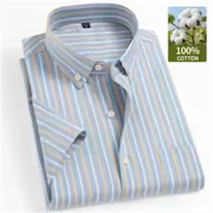 New 100% Cotton Men's Oxford Shirts Short Sleeve Summer Stripe Casual Formal Dress Social Regular Fit White Fashion Clothes 5XL