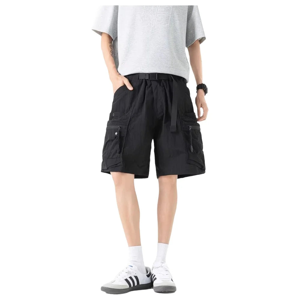 American Oversized Men's Workwear Cargo Shorts Summer Loose Casual Big Zipper Pocket Tactical Shorts Men Retro Five-Point Pants