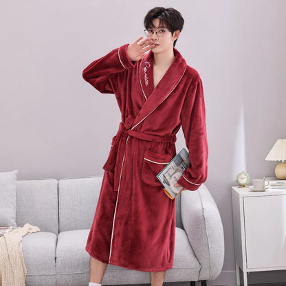 Thiened Long Coral Fce Pajamas Women's Spwear Winter Home Clothes Couple Batobes Men's plus Size Flannel Gown