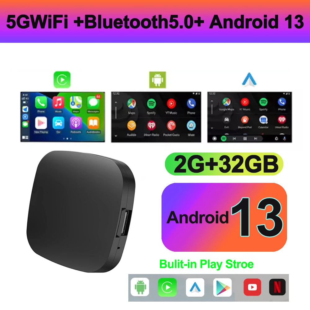 Android 13 Carplay AI Box Wireless Android Auto Smart TV Box For Youtube Netflix Toyota Mazda Hyundai Haval GMC Ford MG VW Kia