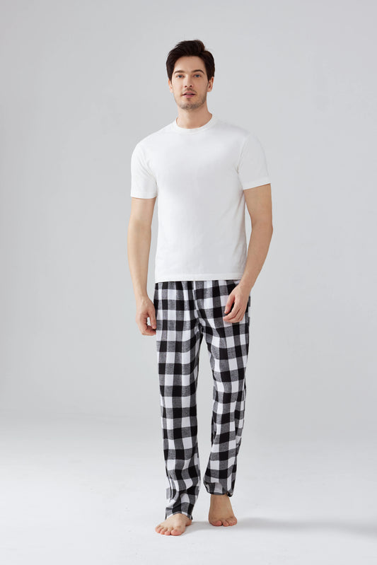 3pcs Men's Flannel Pajama Bottoms Autumn/Winter Fashion Plaid Sleeping Pants Elastic Lace Up Home Casual PJ Pants with Pockets