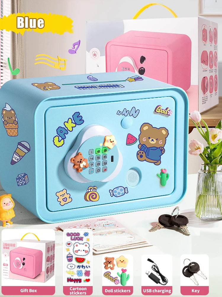 Children's Mini Fingerprint Piggy Bank Toys DIY Password Unlock Money Box Kids Savings Bank With Music Key Toy For 3 Yeas Gifts