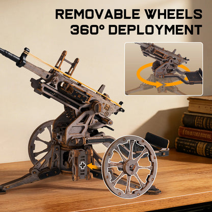ROKR Anti-aircraft Gun Wooden 3D Puzzle Mechanical Rubber Band Shooting Model Building Kit 133-Piece Puzzle Toys for Desktop Decor Gift for Adults Kids