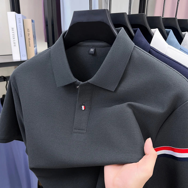 High-end Summer New Pure Cotton Short-sleeve T-shirt, Men's Casual Versatile Polo Shirt with Collar, All-cotton Top, Dad Outfit