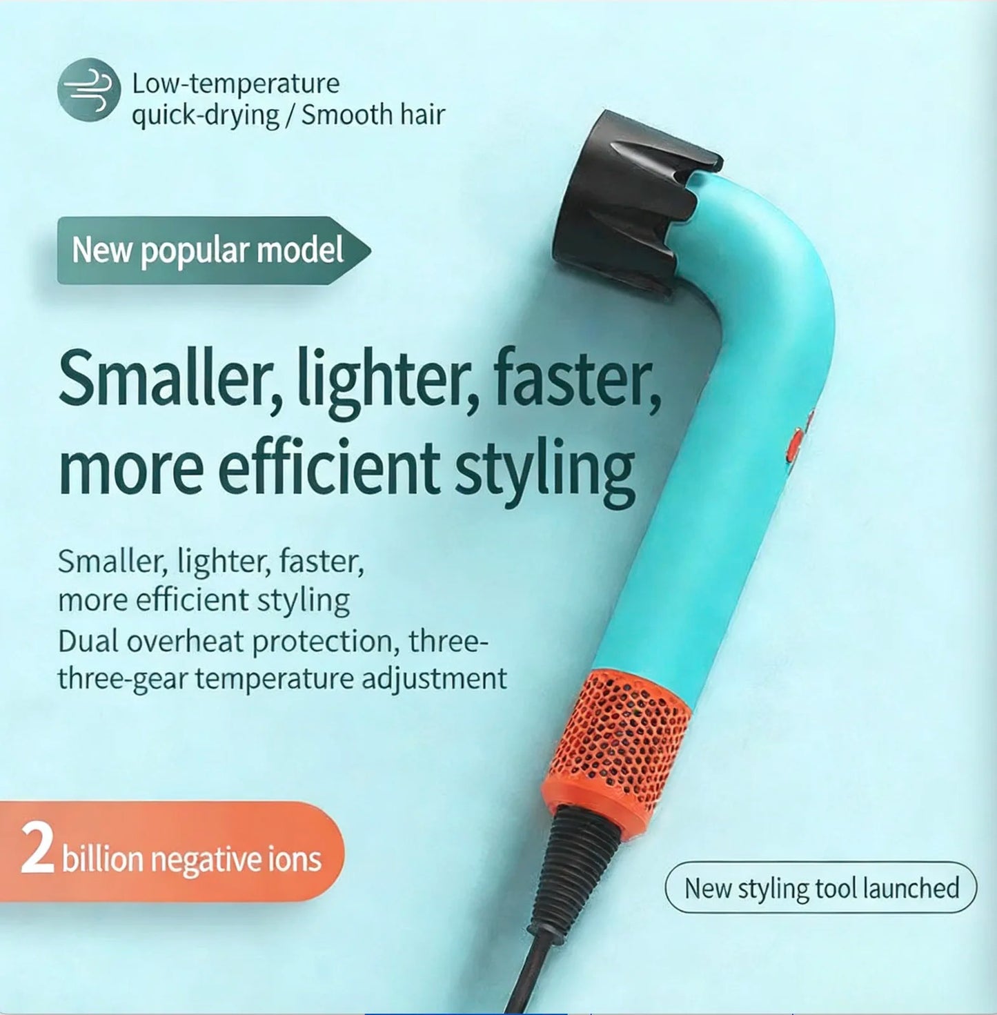 Professional High-Speed Hair Dryer with Curved Tube 30-Second Quick Drying Strong Wind Power for Efficient Styling