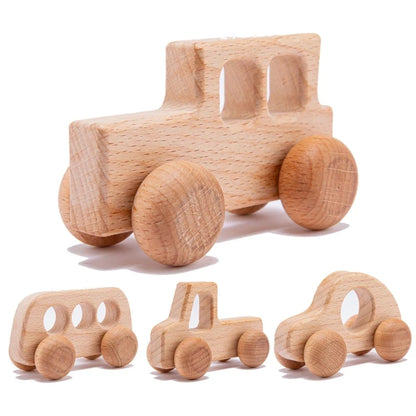 Wooden Baby Car Toys Beech Wooden Blocks Animal Dogs Cartoon Educational Montessori Toys For Children Teething Baby Teether