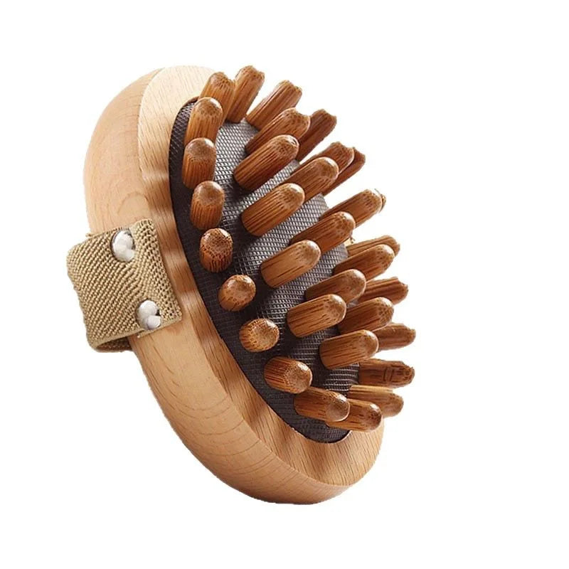 Wooden Body Massage Brush Handheld Massager with Strap, Natural Wood Massage Tool for Back Legs Waist Relaxation Home Spa Care