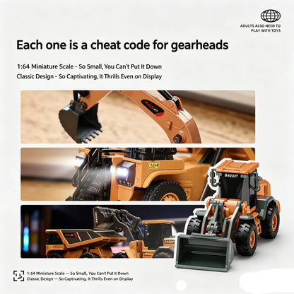 1/64 Mini Remote Controlled Bulldozer, Forklift, Excavator Mining Car RC Engineering Vehicle - Gift for Boys Aged 3 and Over